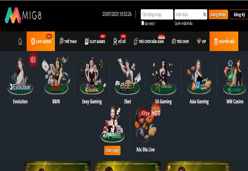 Sảnh chơi Live Casino cung cấp nhiều tựa game ấn tượng