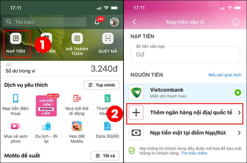 Cách nạp tiền vào ví Momo