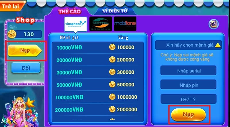 Hướng dẫn nạp tiền nhanh vào tài khoản chơi game Bắn Cá H5